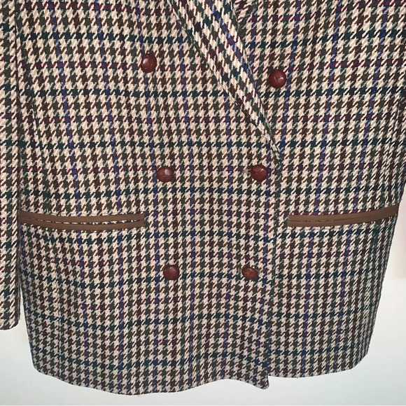 Vintage Tailored Double Breasted Herringbone Blazer Jacket Brown Tan - Picture 10 of 12